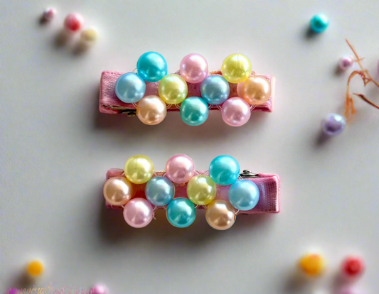 Handmade Rainbow Beaded Hair Clips